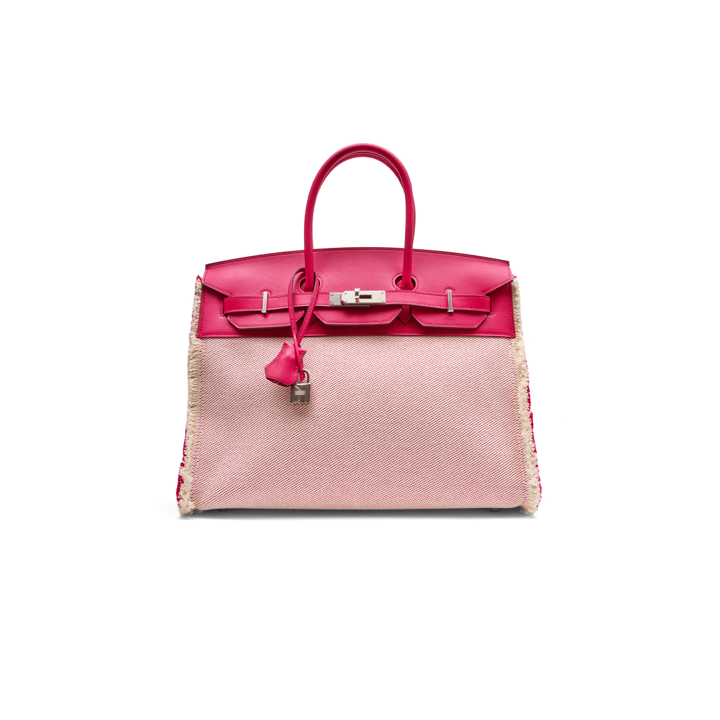 H**mes master birkin 35 swift leather case raspberry canvas tassels silver buckle h082686ck26 (35*25*18cm)